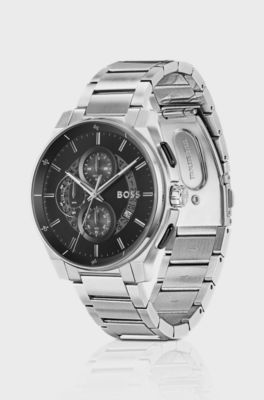 Stainless-steel chronograph watch with transparent dial, Silver