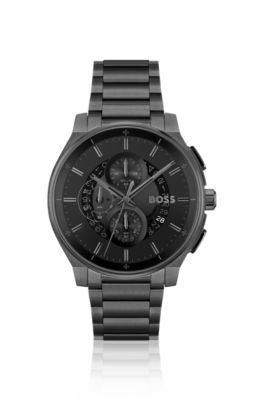 BOSS Blackplated chronograph watch with transparent dial