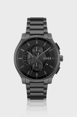 Black-plated chronograph watch with transparent dial, Dark Grey