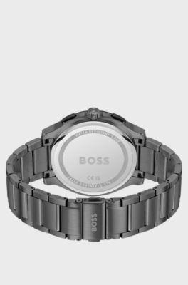 Black-plated chronograph watch with transparent dial, Dark Grey
