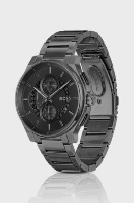 Black-plated chronograph watch with transparent dial, Dark Grey