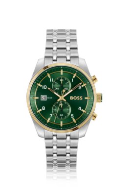 Montre chronographe bicolore à cadran vert