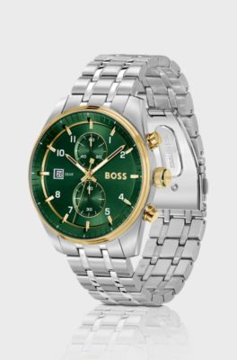 SKYTRAVELLER Two-tone chronograph watch with green dial, Silver