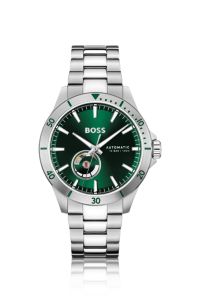 Horloge van roestvrij staal met automatisch uurwerk en groene wijzerplaat, Zilver