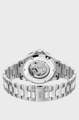 Stainless-steel automatic watch with green dial, Silver