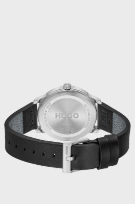 Black-leather-strap watch, Black