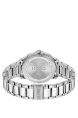 Silver-tone watch with black dial, Silver