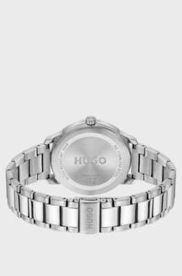 Silver-tone watch with black dial, Silver