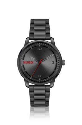 HUGO - Black-steel watch with circular-brushed dial - Black