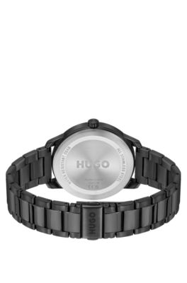 Black-steel watch with circular-brushed dial, Black