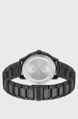 Black-steel watch with circular-brushed dial, Black
