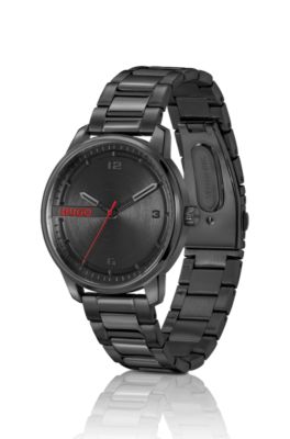 Black-steel watch with circular-brushed dial, Black