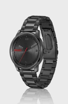 Black-steel watch with circular-brushed dial, Black