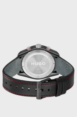 #FAST Racing-inspired watch with perforated leather strap, Black