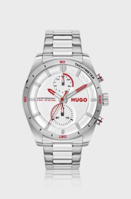 Stainless-steel watch with racing-inspired details, Silver