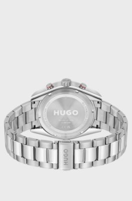 Stainless-steel watch with racing-inspired details, Silver