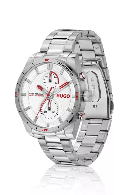Stainless-steel watch with racing-inspired details