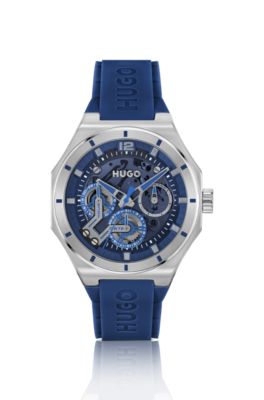 Hugo Skeleton Dial Watch With Blue Silicone Strap Blue