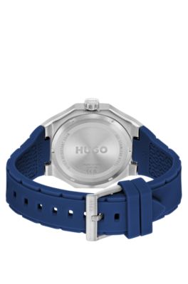 Skeleton-dial watch with blue silicone strap, Blue