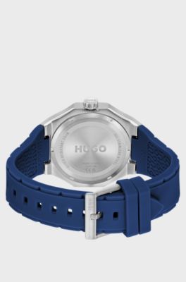 Uhr mit sichtbarem Uhrwerk und blauem Silikonarmband, Blau