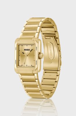 Gold-tone watch with link bracelet, Gold