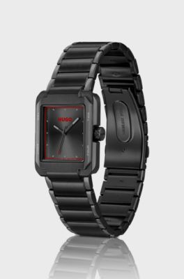 Black-steel watch with red accents, Black