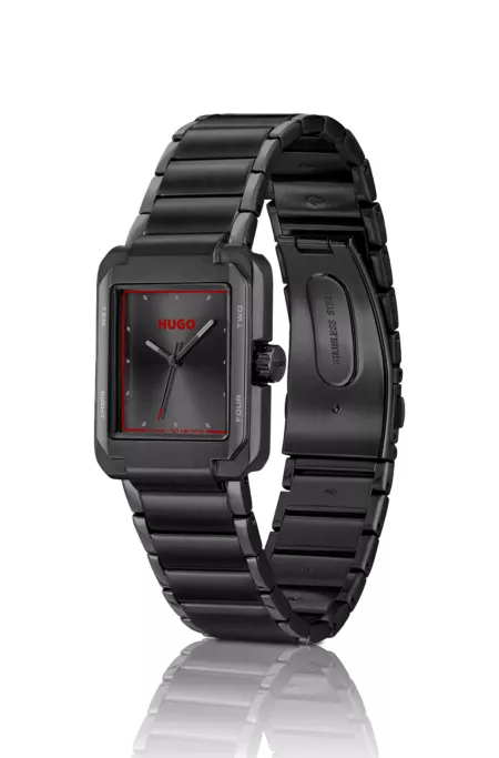 Black-steel watch with red accents