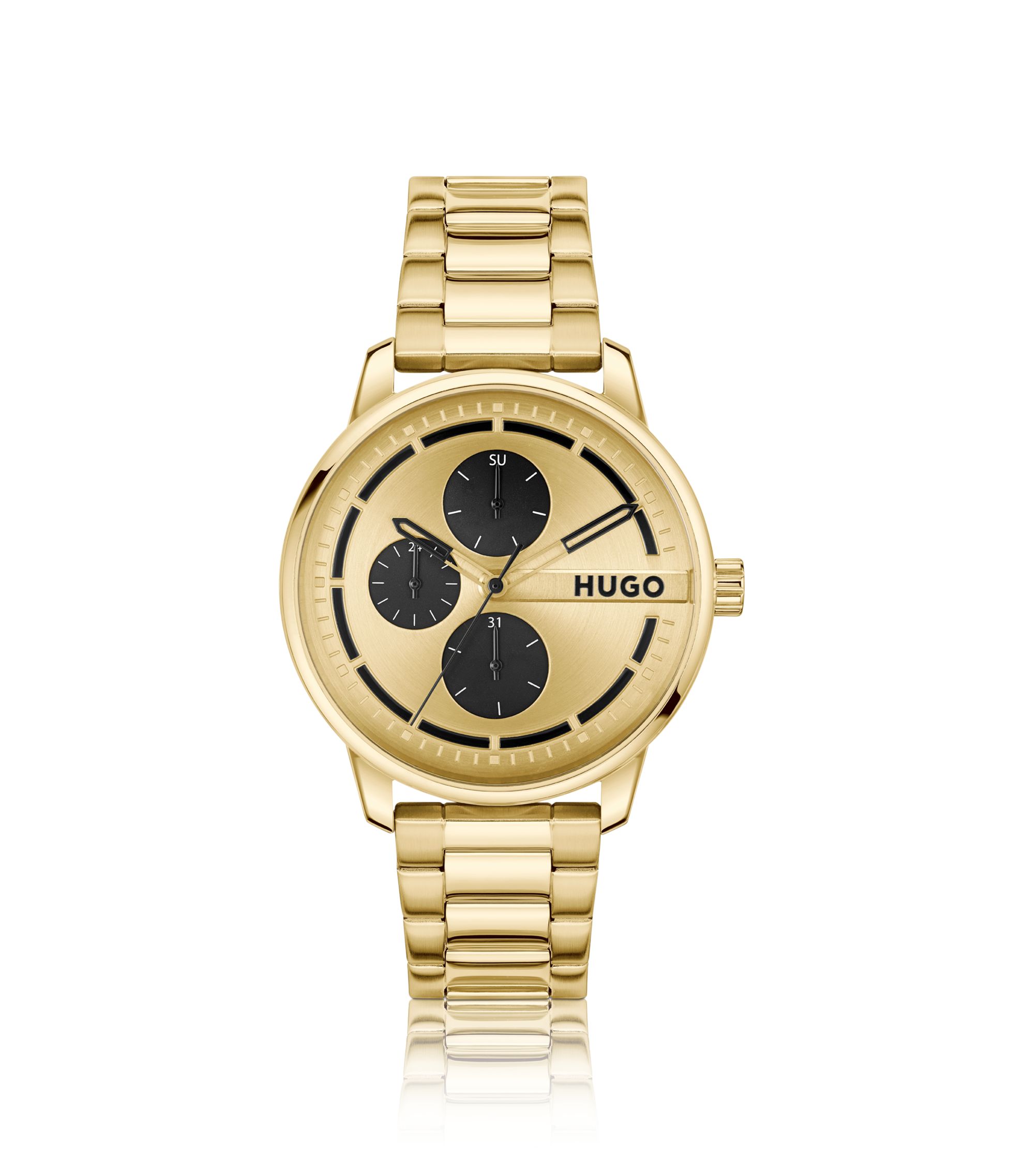 Goldfarbene Uhr mit schwarzen Subeyes