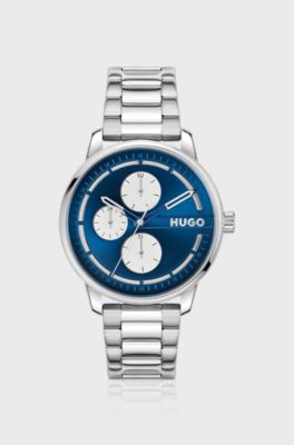 Silver-tone watch with blue dial, Silver