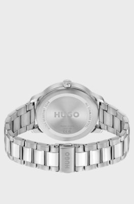 Silver-tone watch with blue dial, Silver