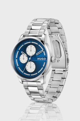 Silver-tone watch with blue dial, Silver
