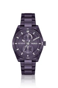 Montre en acier plaqu&eacute; violet avec bo&icirc;tier g&eacute;om&eacute;trique, Lilas