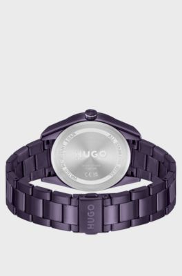 Purple-plated steel watch with geometric case, Purple