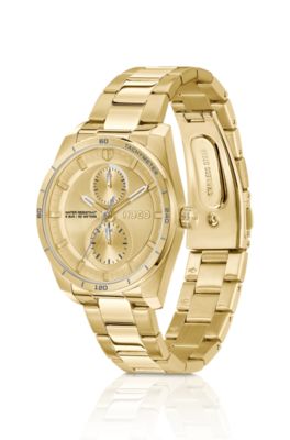 Gold-tone watch with racing-inspired detailing, Gold