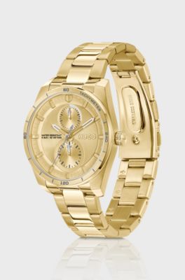 Gold-tone watch with racing-inspired detailing, Gold