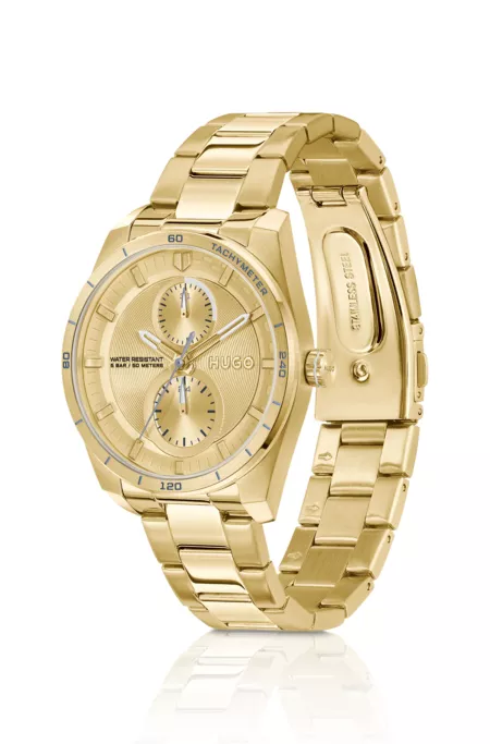 Gold-tone watch with racing-inspired detailing