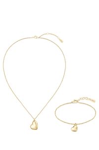 Geschenkbox mit Halskette und Armband mit Herz-Anh&auml;nger, Goldfarben