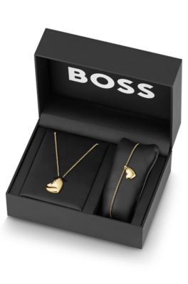 ギフトボックス ネックレス＆ブレスレット ハートペンダント, ゴールドトーン