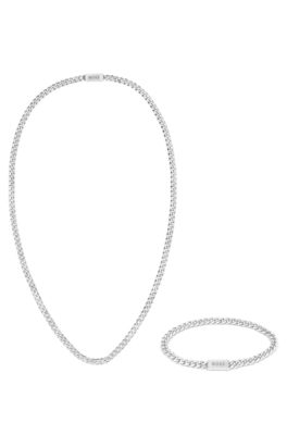 Curb-chain necklace and cuff gift set, Silver tone
