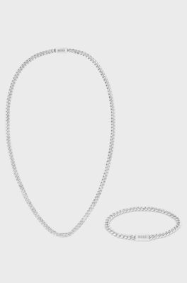 Gift-boxed necklace and cuff, Silver tone