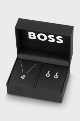 Gift-boxed necklace and earrings set, Silver tone