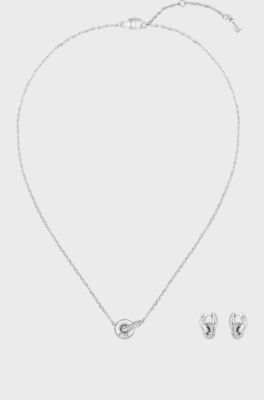 Gift-boxed necklace and earrings set, Silver tone