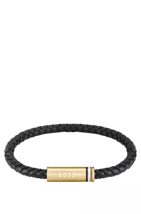Black braided-leather cuff with magnetic logo closure