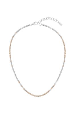 Adjustable necklace with clear and champagne-coloured crystals, Silver tone