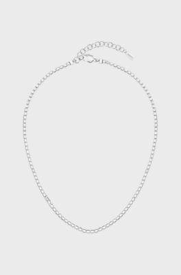 Adjustable necklace with clear and champagne-coloured crystals, Silver tone