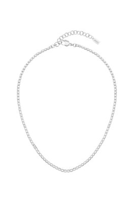 Adjustable necklace with clear and champagne-coloured crystals, Silver tone