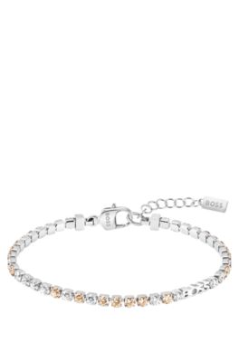 Silver-tone tennis bracelet with clear and champagne crystals, Color argento
