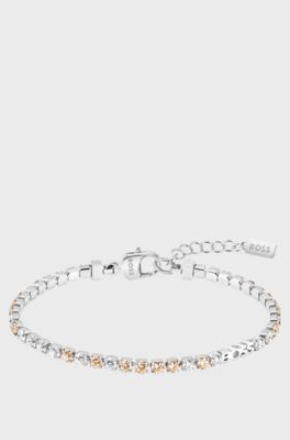 Silver-tone tennis bracelet with clear and champagne crystals, Silver tone