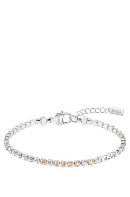 Bracelet tennis argenté avec strass transparents et couleur champagne
