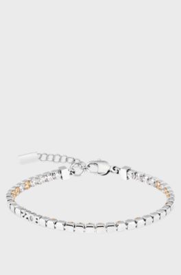 Silver-tone tennis bracelet with clear and champagne crystals, Silver tone